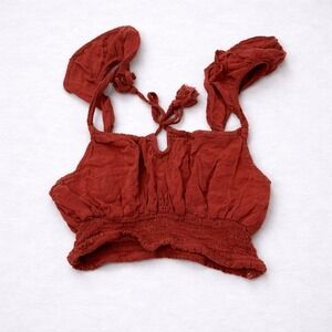 Live To Be Spoiled Womens Boho Crop Top Size M Rust Smocked Festival Cottagecore